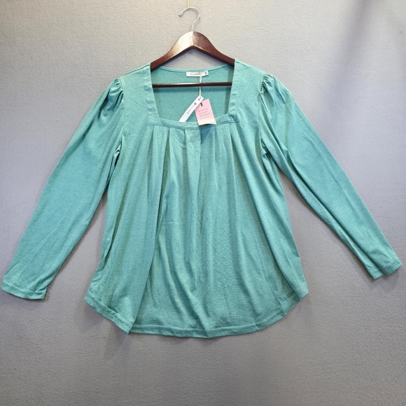 Elgogy Tops - Elgogy Women's Green‎ Square Neck Long Sleeve Blouse Size Medium NWT